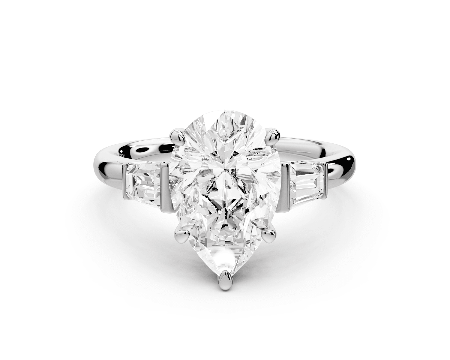 Naomi - 2ct 18k white gold pear diamond with Tapered Baguettes side stones Engagement Ring - Mr. Alex Jewelry