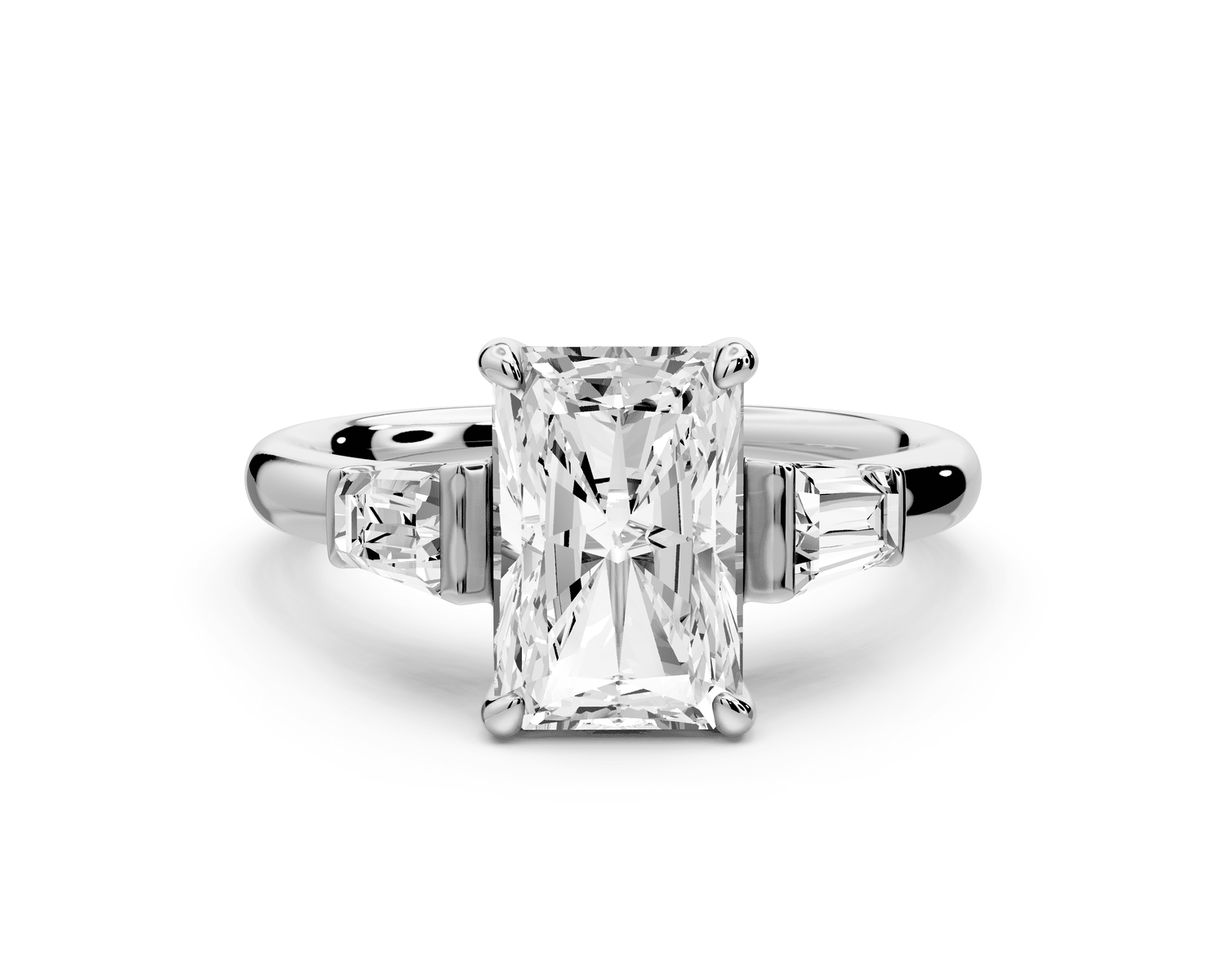 Naomi - 2ct 18k white gold radiant diamond with Tapered Baguettes side stones Engagement Ring - Mr. Alex Jewelry