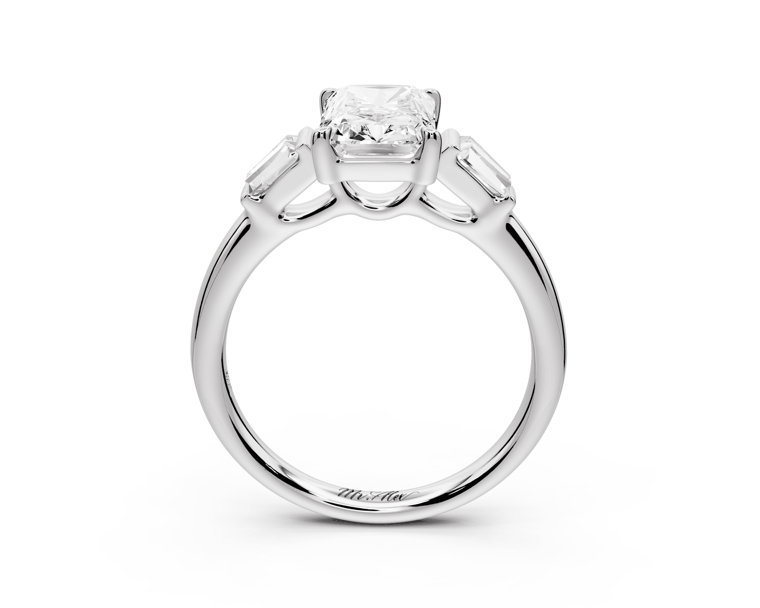 Naomi - 2ct 18k white gold radiant diamond with Tapered Baguettes side stones Engagement Ring - Mr. Alex Jewelry