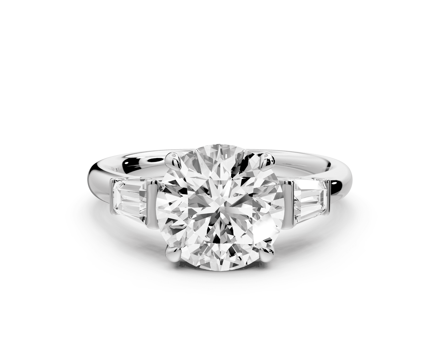 Naomi - 2ct 18k white gold round diamond with Tapered Baguettes side stones Engagement Ring - Mr. Alex Jewelry