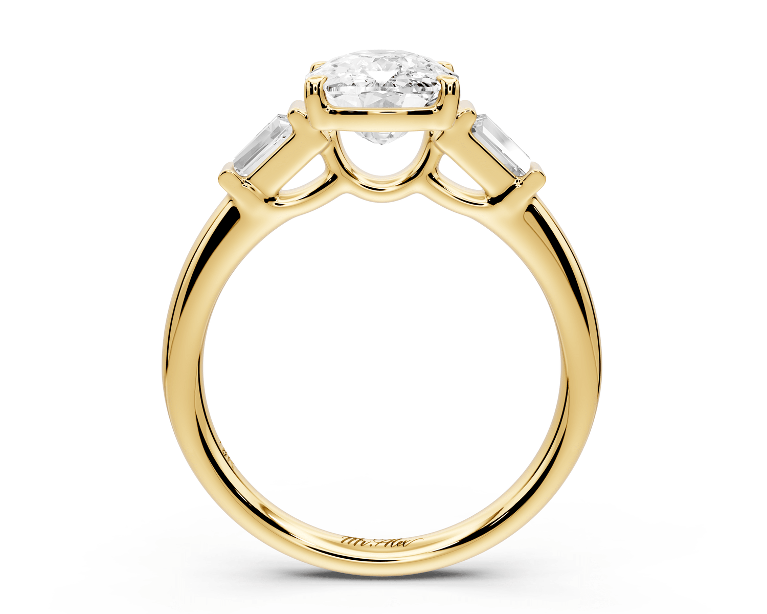 Naomi - 2ct 18k yellow gold ecushion diamond with Tapered Baguettes side stones Engagement Ring - Mr. Alex Jewelry
