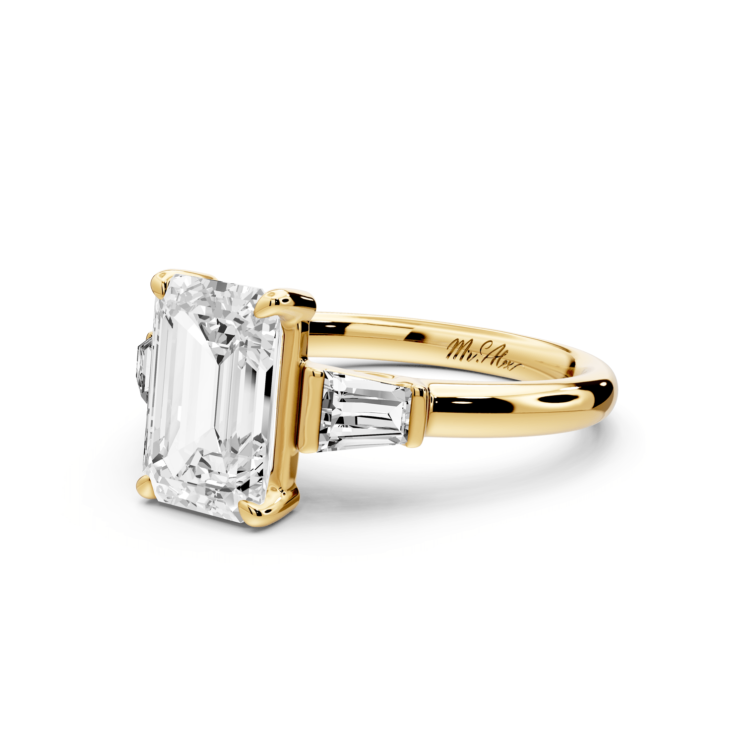 Naomi - 2ct 18k yellow gold emerald diamond with Tapered Baguettes side stones Engagement Ring - Mr. Alex Jewelry