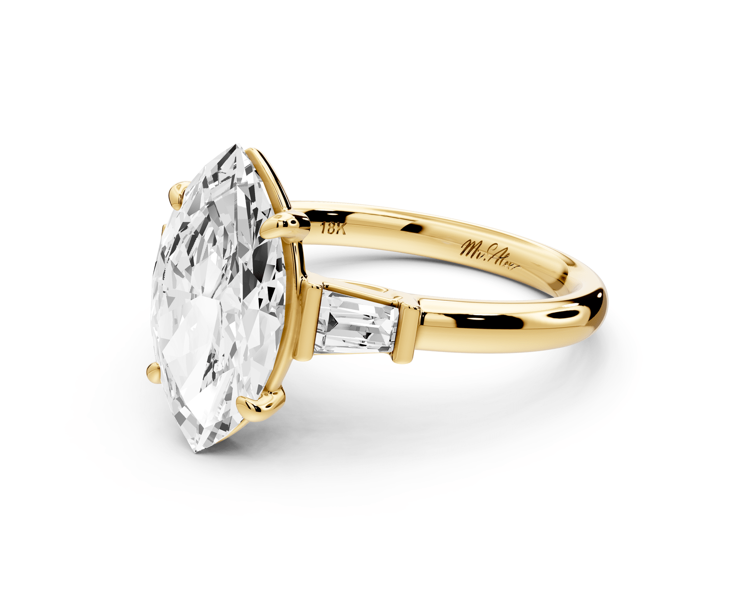 Naomi - 2ct 18k yellow gold marquise diamond with Tapered Baguettes side stones Engagement Ring - Mr. Alex Jewelry
