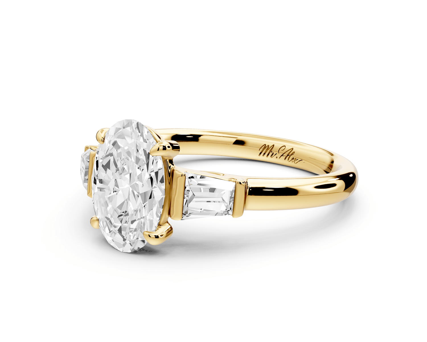 Naomi - 2ct 18k yellow gold oval diamond with Tapered Baguettes side stones Engagement Ring - Mr. Alex Jewelry