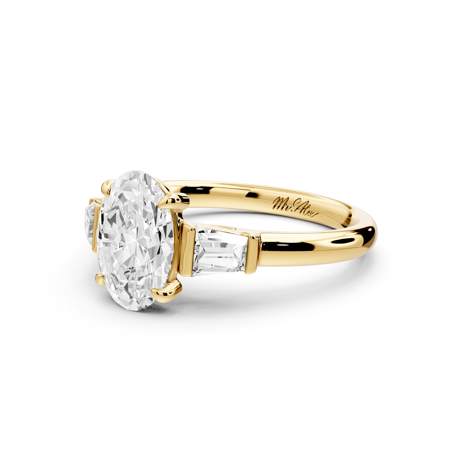 Naomi - 2ct 18k yellow gold oval diamond with Tapered Baguettes side stones Engagement Ring - Mr. Alex Jewelry
