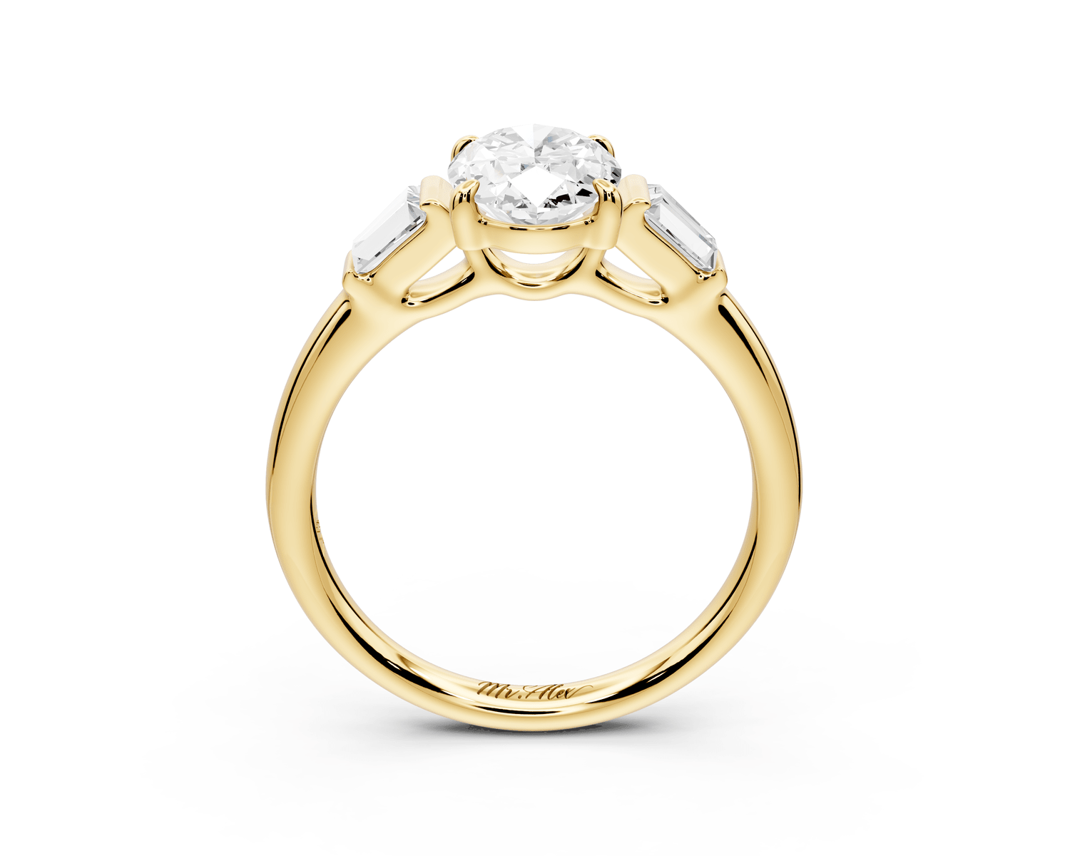 Naomi - 2ct 18k yellow gold oval diamond with Tapered Baguettes side stones Engagement Ring - Mr. Alex Jewelry