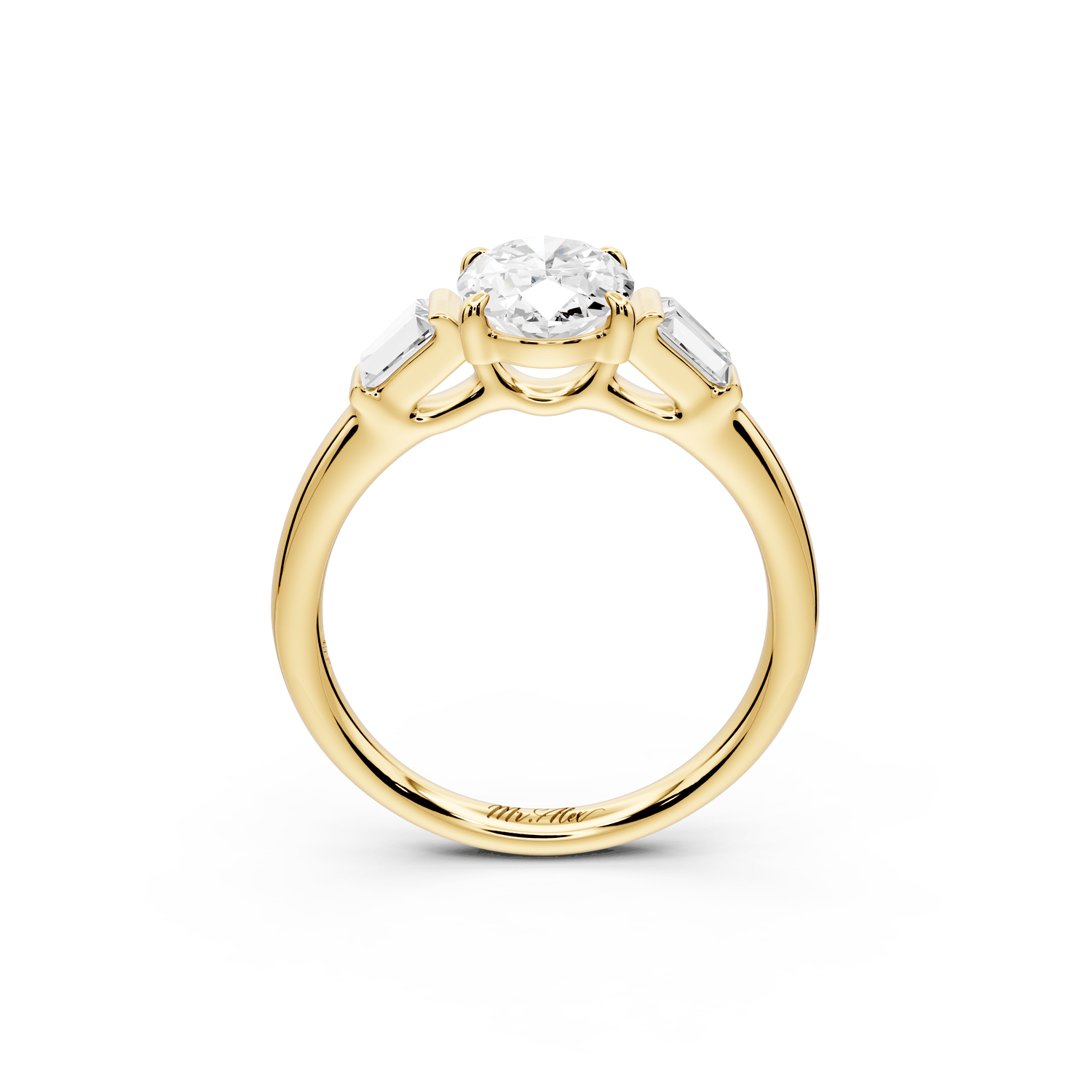 Naomi - 2ct 18k yellow gold oval diamond with Tapered Baguettes side stones Engagement Ring - Mr. Alex Jewelry
