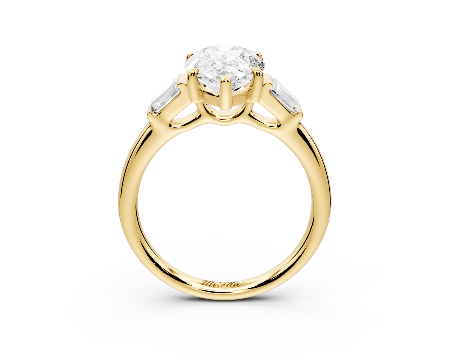 Naomi - 2ct 18k yellow gold pear diamond with Tapered Baguettes side stones Engagement Ring - Mr. Alex Jewelry