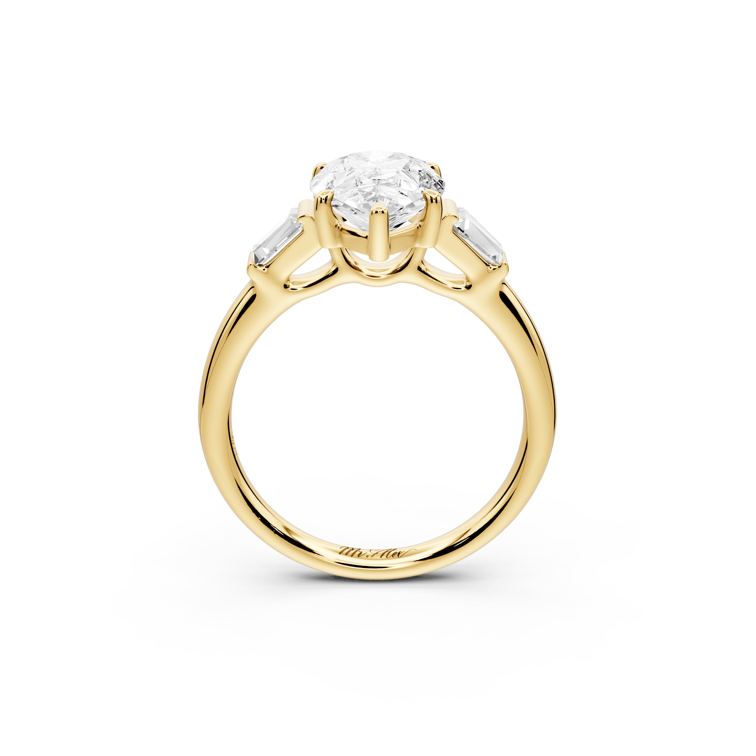 Naomi - 2ct 18k yellow gold pear diamond with Tapered Baguettes side stones Engagement Ring - Mr. Alex Jewelry