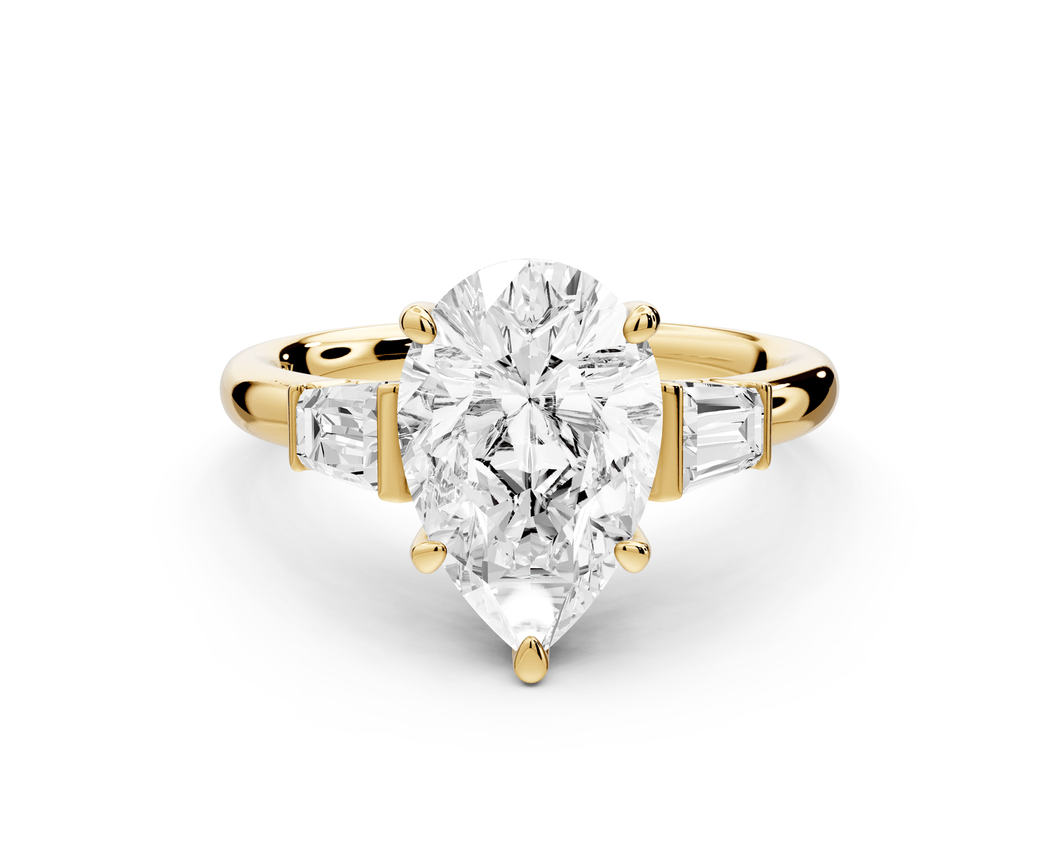 Naomi - 2ct 18k yellow gold pear diamond with Tapered Baguettes side stones Engagement Ring - Mr. Alex Jewelry