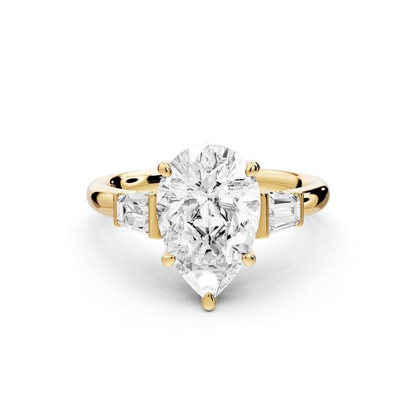 Naomi - 2ct 18k yellow gold pear diamond with Tapered Baguettes side stones Engagement Ring - Mr. Alex Jewelry