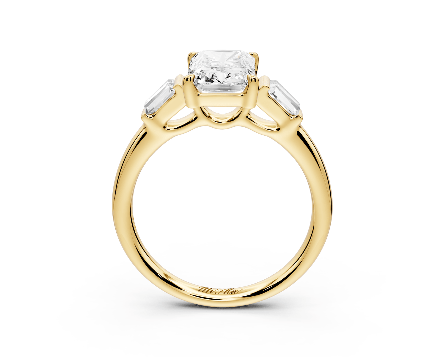 Naomi - 2ct 18k yellow gold radiant diamond with Tapered Baguettes side stones Engagement Ring - Mr. Alex Jewelry