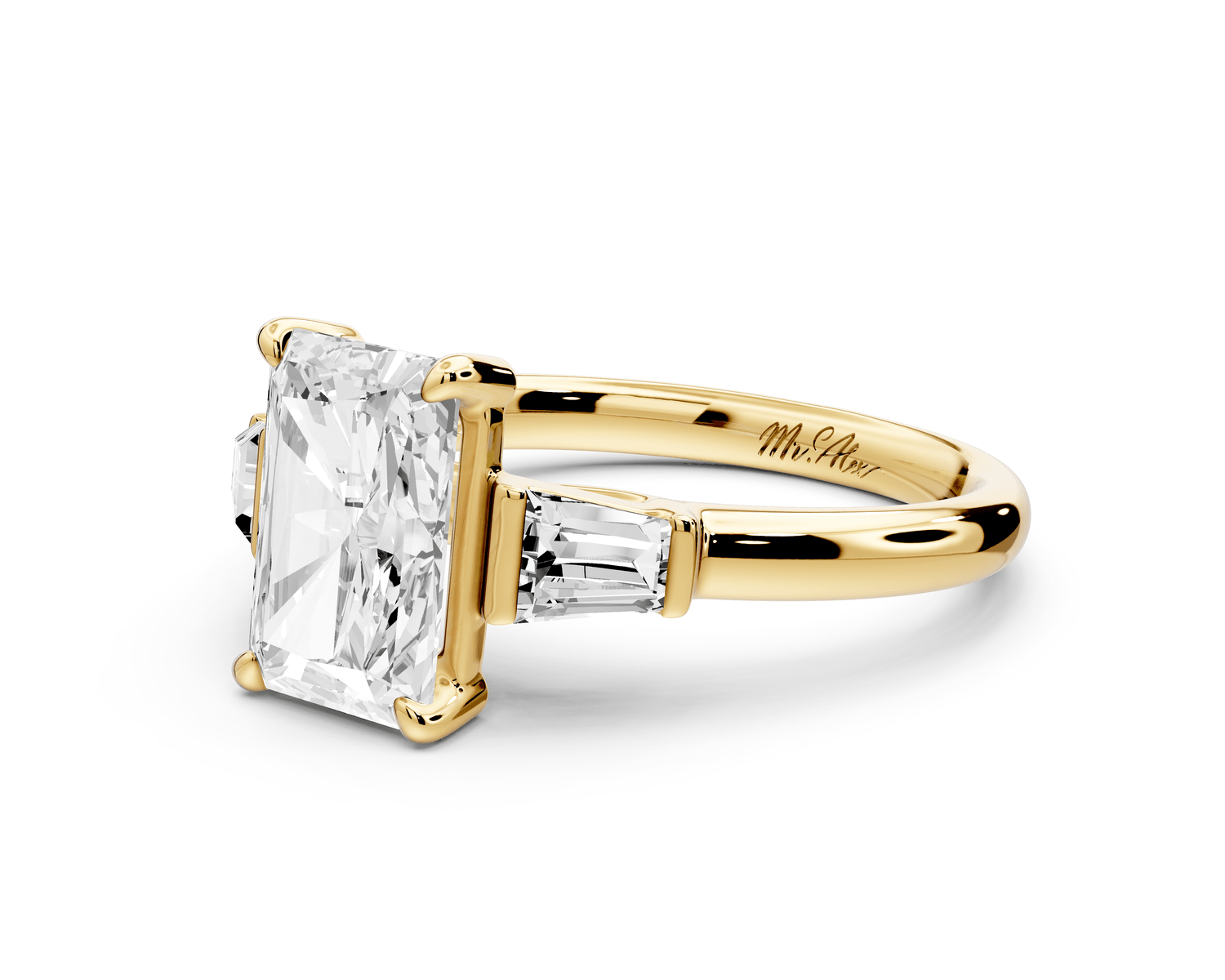 Naomi - 2ct 18k yellow gold radiant diamond with Tapered Baguettes side stones Engagement Ring - Mr. Alex Jewelry