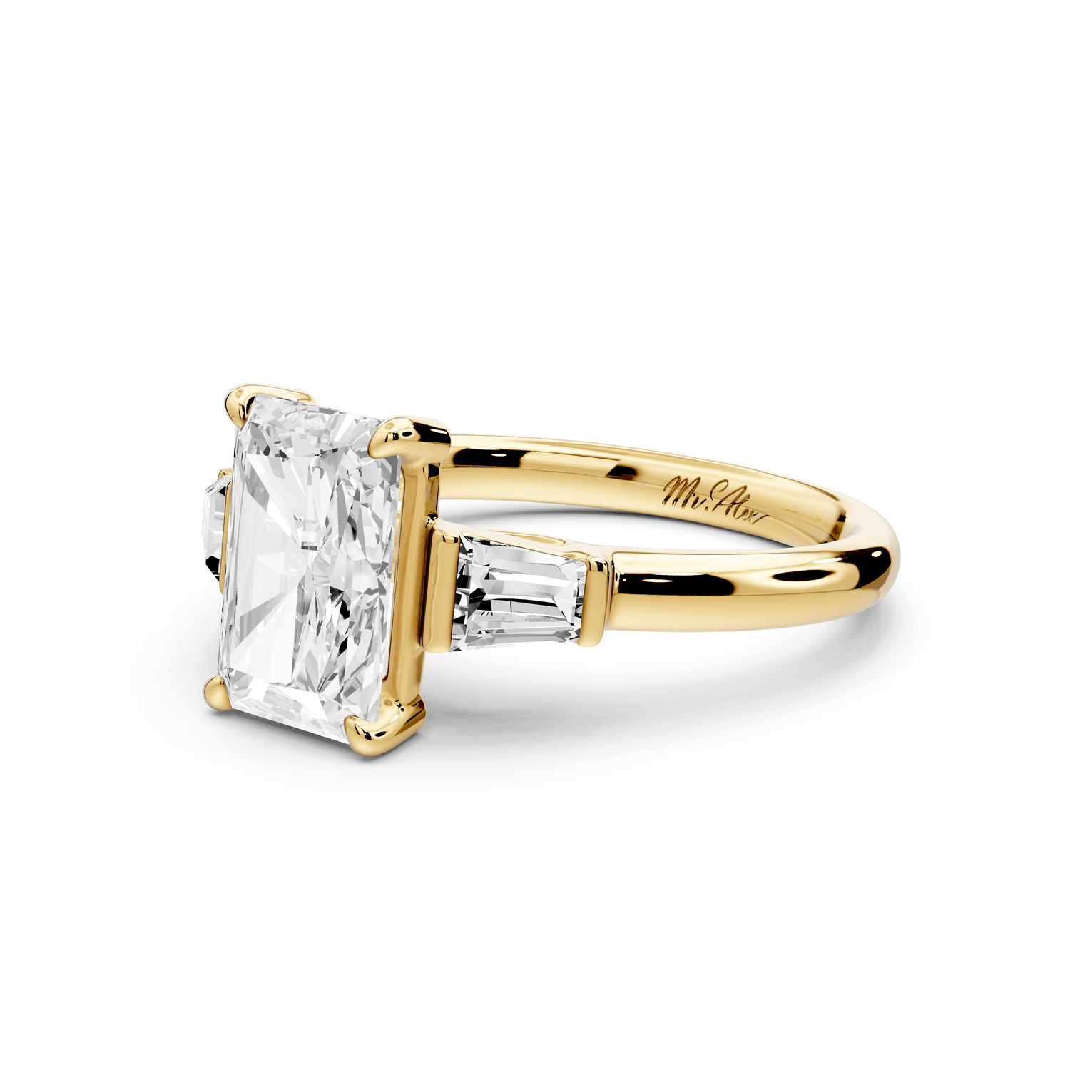 Naomi - 2ct 18k yellow gold radiant diamond with Tapered Baguettes side stones Engagement Ring - Mr. Alex Jewelry