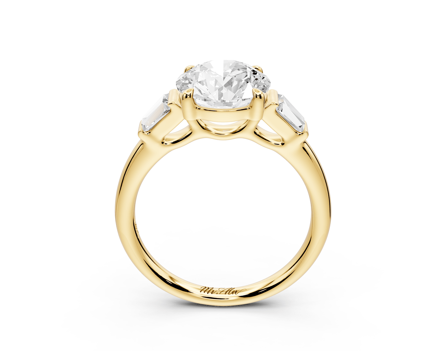 Naomi - 2ct 18k yellow gold round diamond with Tapered Baguettes side stones Engagement Ring - Mr. Alex Jewelry