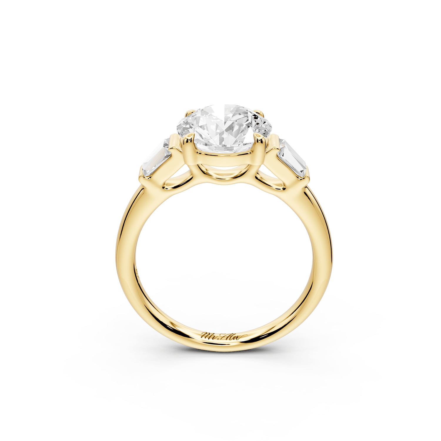 Naomi - 2ct 18k yellow gold round diamond with Tapered Baguettes side stones Engagement Ring - Mr. Alex Jewelry