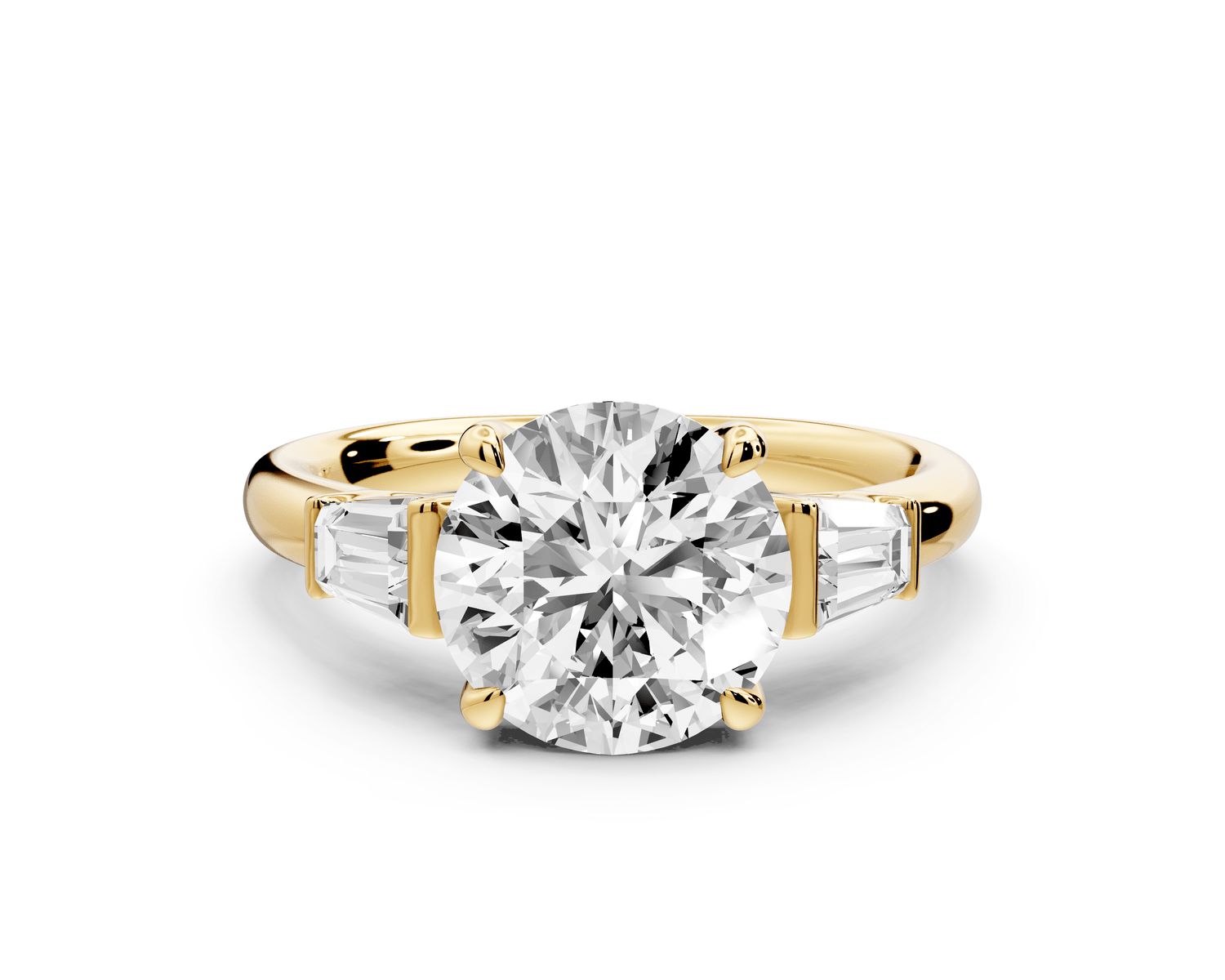 Naomi - 2ct 18k yellow gold round diamond with Tapered Baguettes side stones Engagement Ring - Mr. Alex Jewelry
