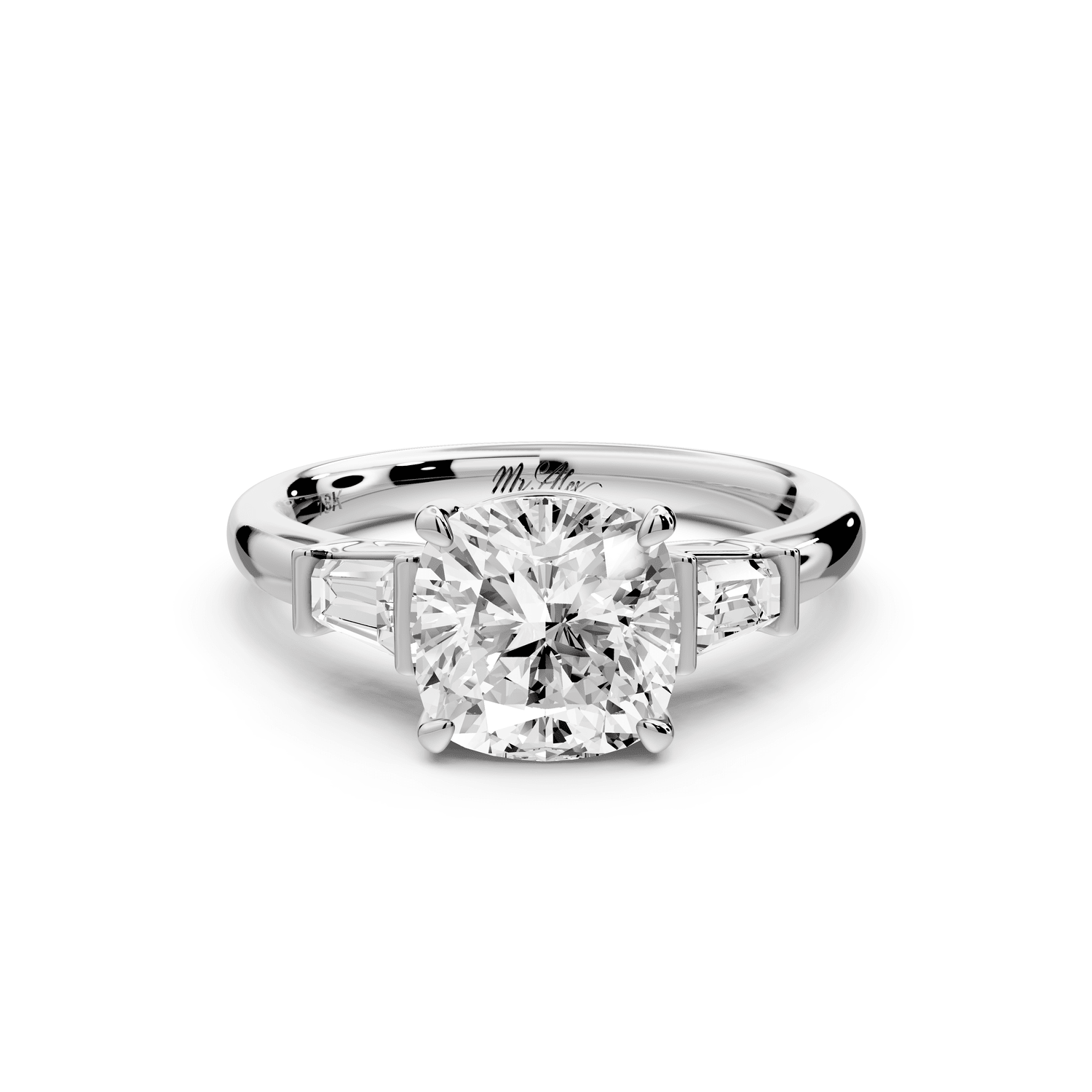 Naomi - 2ct platinum cushion diamond with Tapered Baguettes side stones Engagement Ring - Mr. Alex Jewelry
