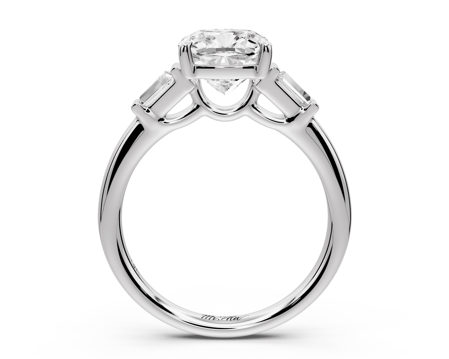 Naomi - 2ct platinum cushion diamond with Tapered Baguettes side stones Engagement Ring - Mr. Alex Jewelry