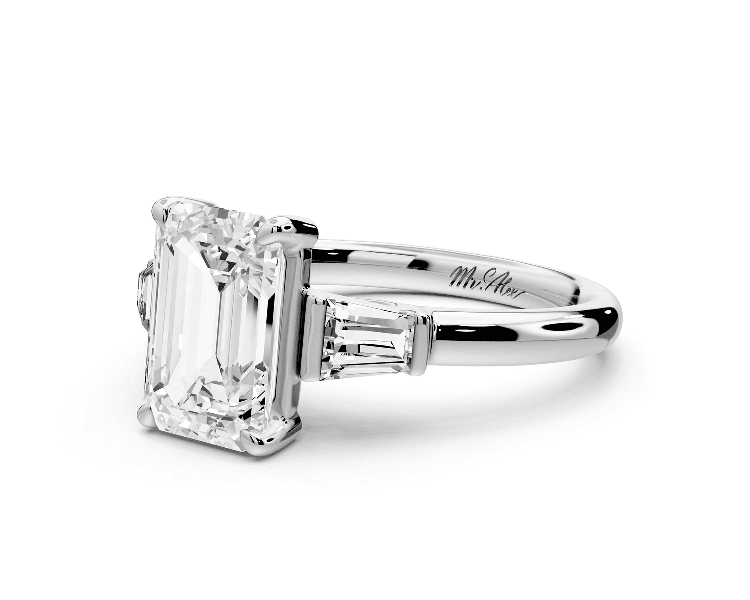 Naomi - 2ct platinum emerald diamond with Tapered Baguettes side stones Engagement Ring - Mr. Alex Jewelry