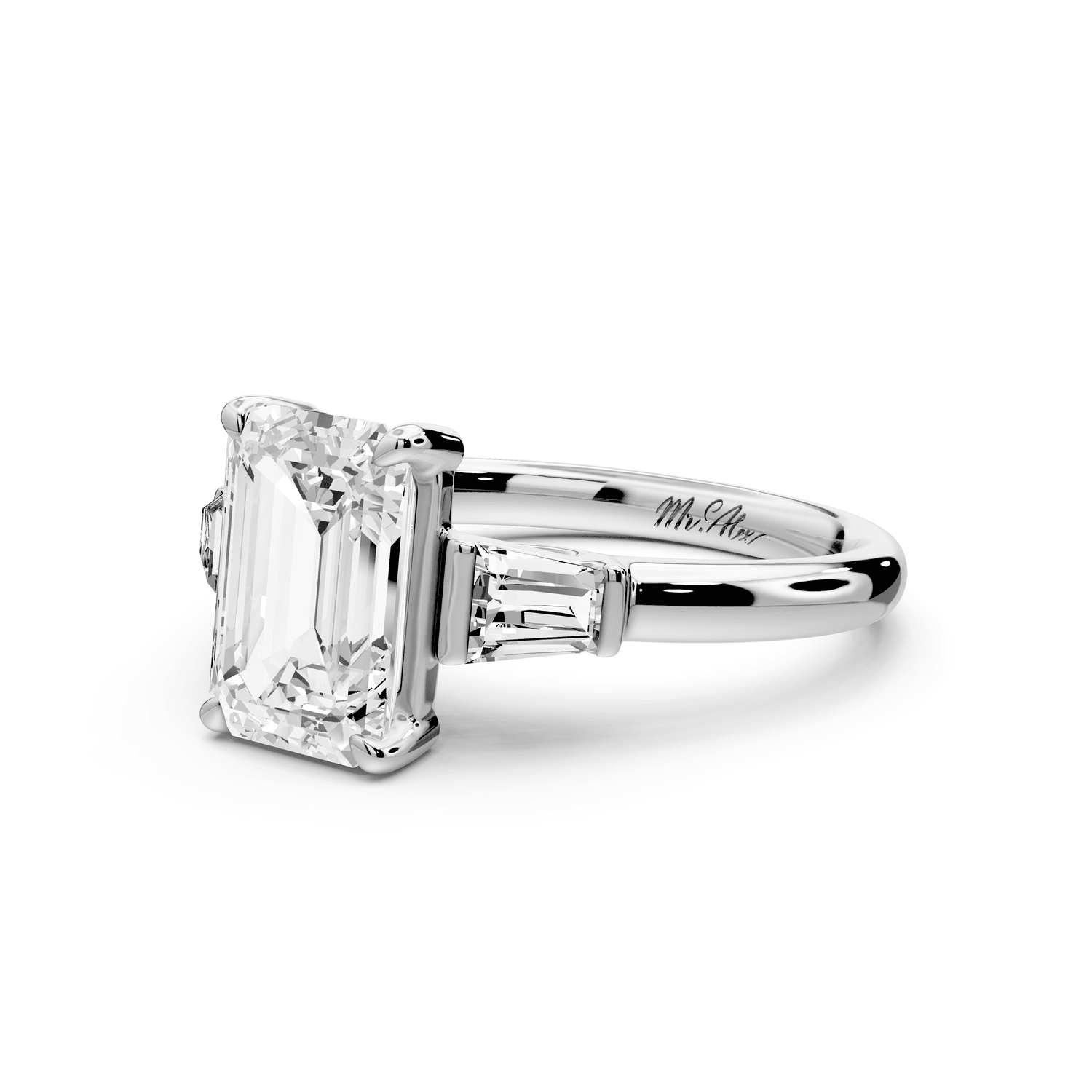 Naomi - 2ct platinum emerald diamond with Tapered Baguettes side stones Engagement Ring - Mr. Alex Jewelry