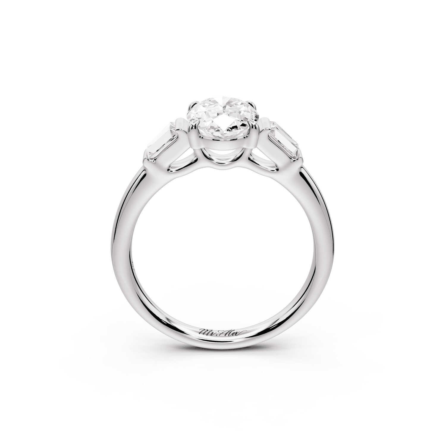 Naomi - 2ct platinum oval diamond with Tapered Baguettes side stones Engagement Ring - Mr. Alex Jewelry