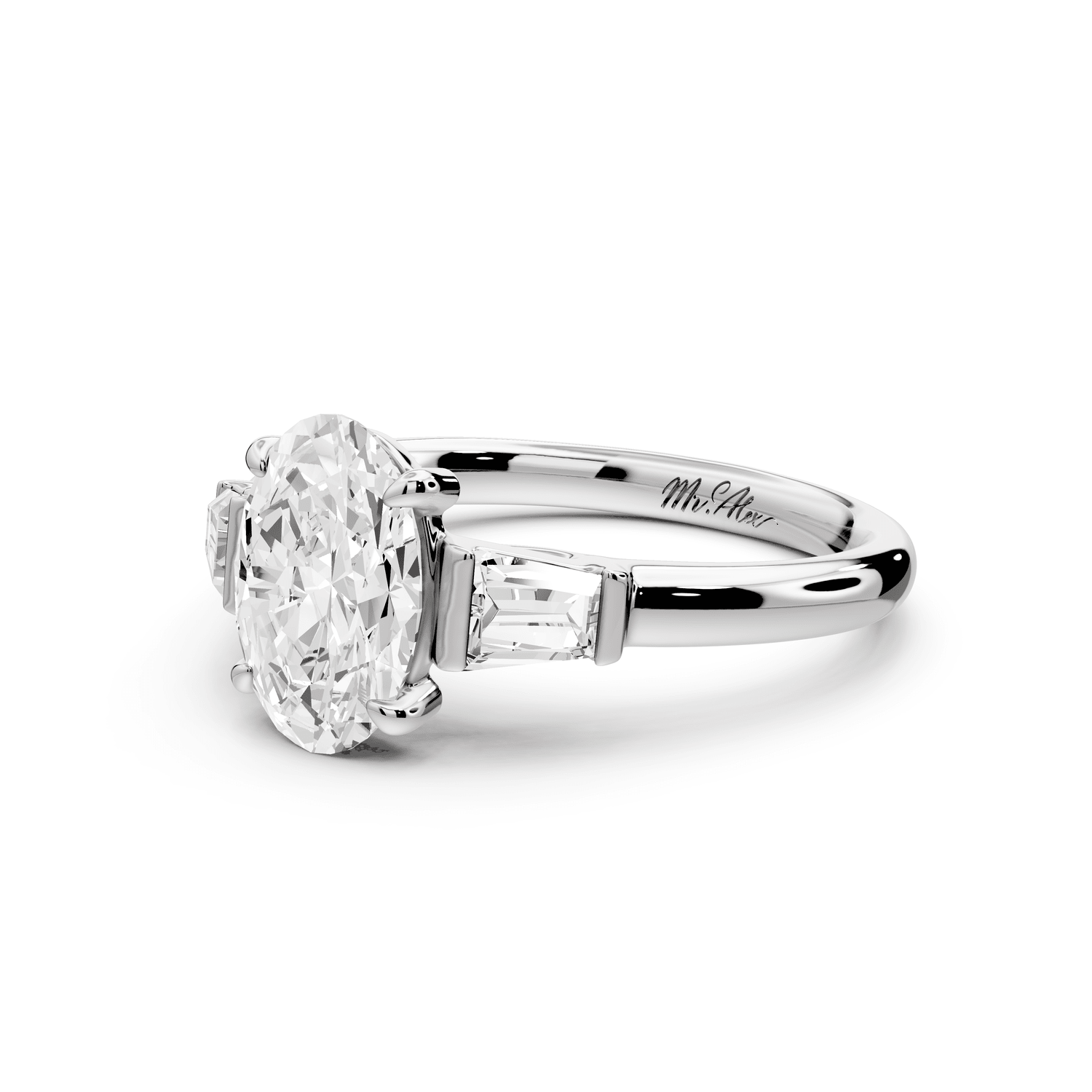 Naomi - 2ct platinum oval diamond with Tapered Baguettes side stones Engagement Ring - Mr. Alex Jewelry