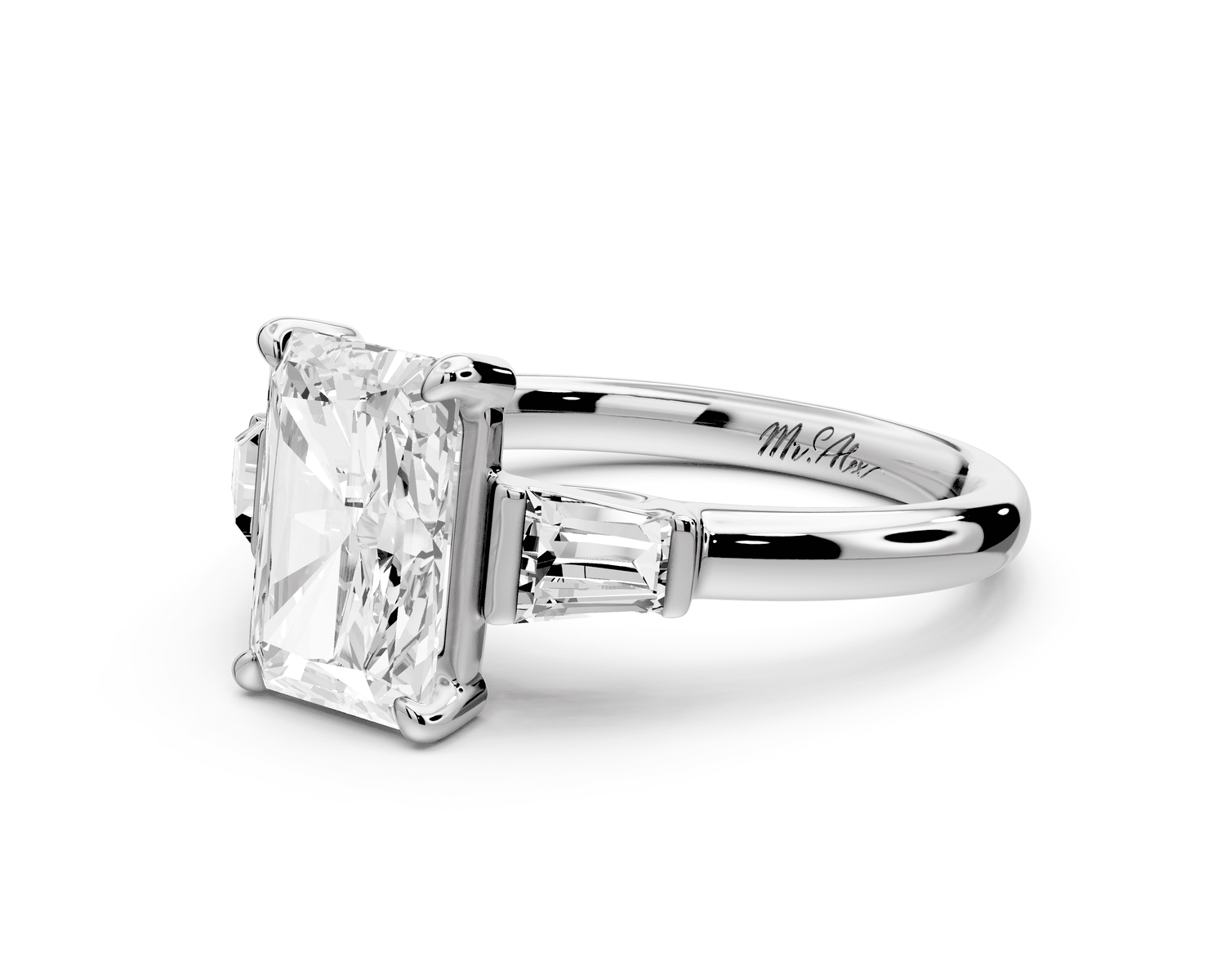 Naomi - 2ct platinum radiant diamond with Tapered Baguettes side stones Engagement Ring - Mr. Alex Jewelry