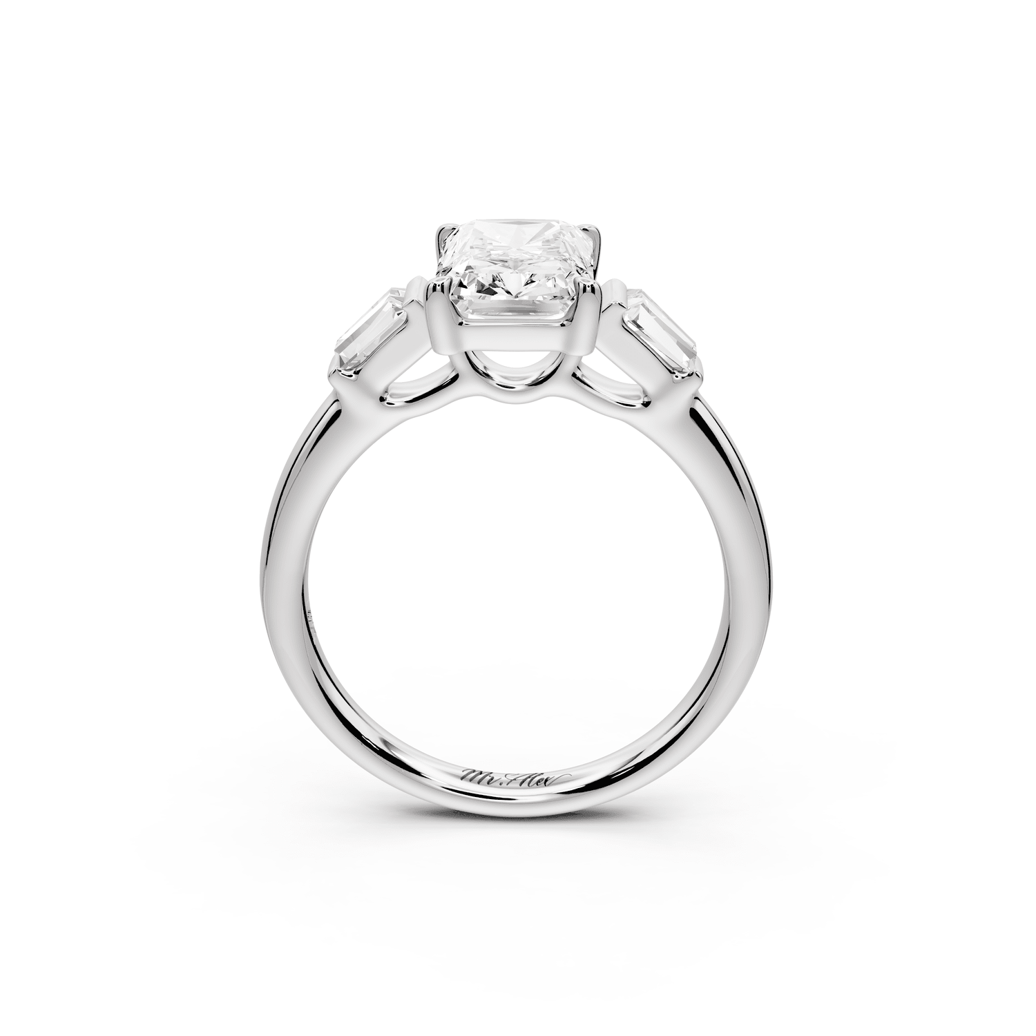 Naomi - 2ct platinum radiant diamond with Tapered Baguettes side stones Engagement Ring - Mr. Alex Jewelry