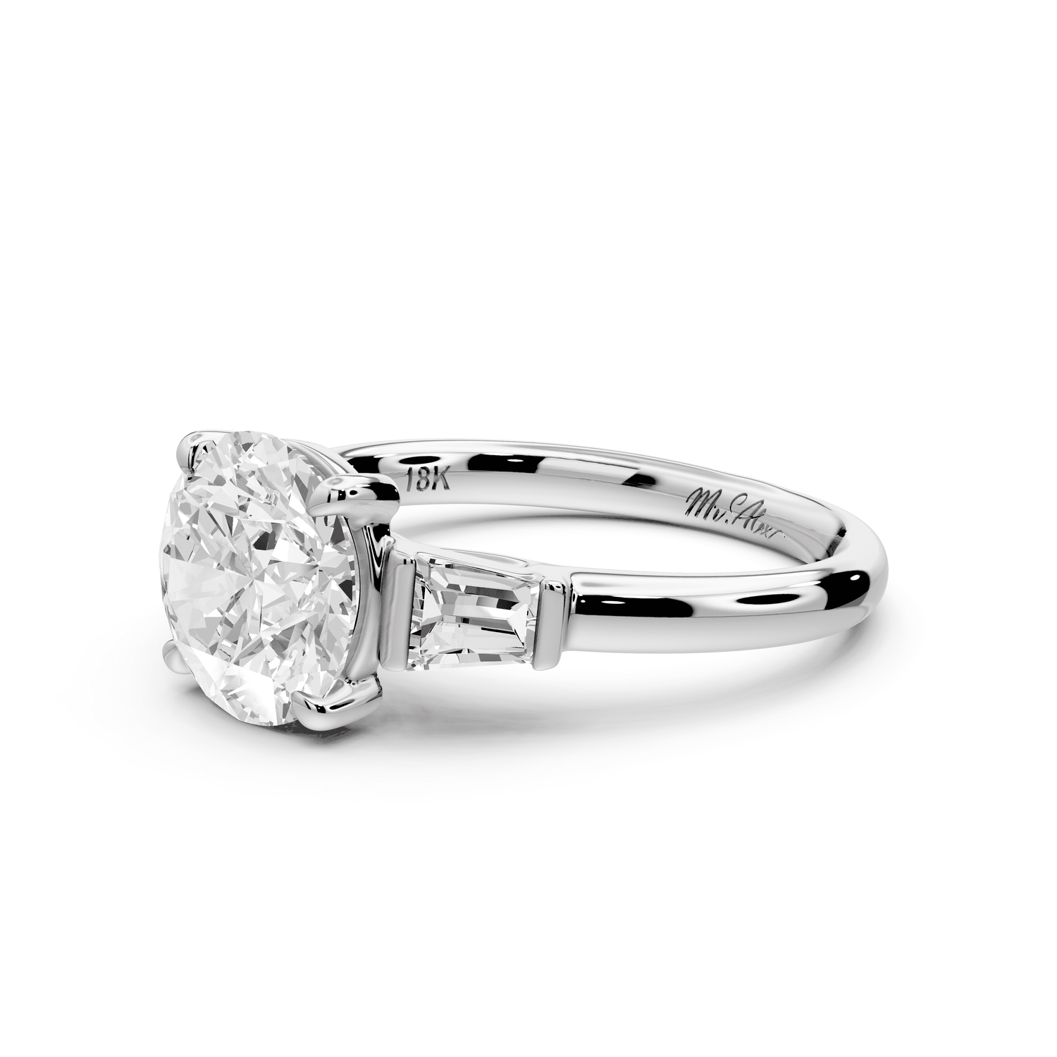Naomi - 2ct platinum round diamond with Tapered Baguettes side stones Engagement Ring - Mr. Alex Jewelry
