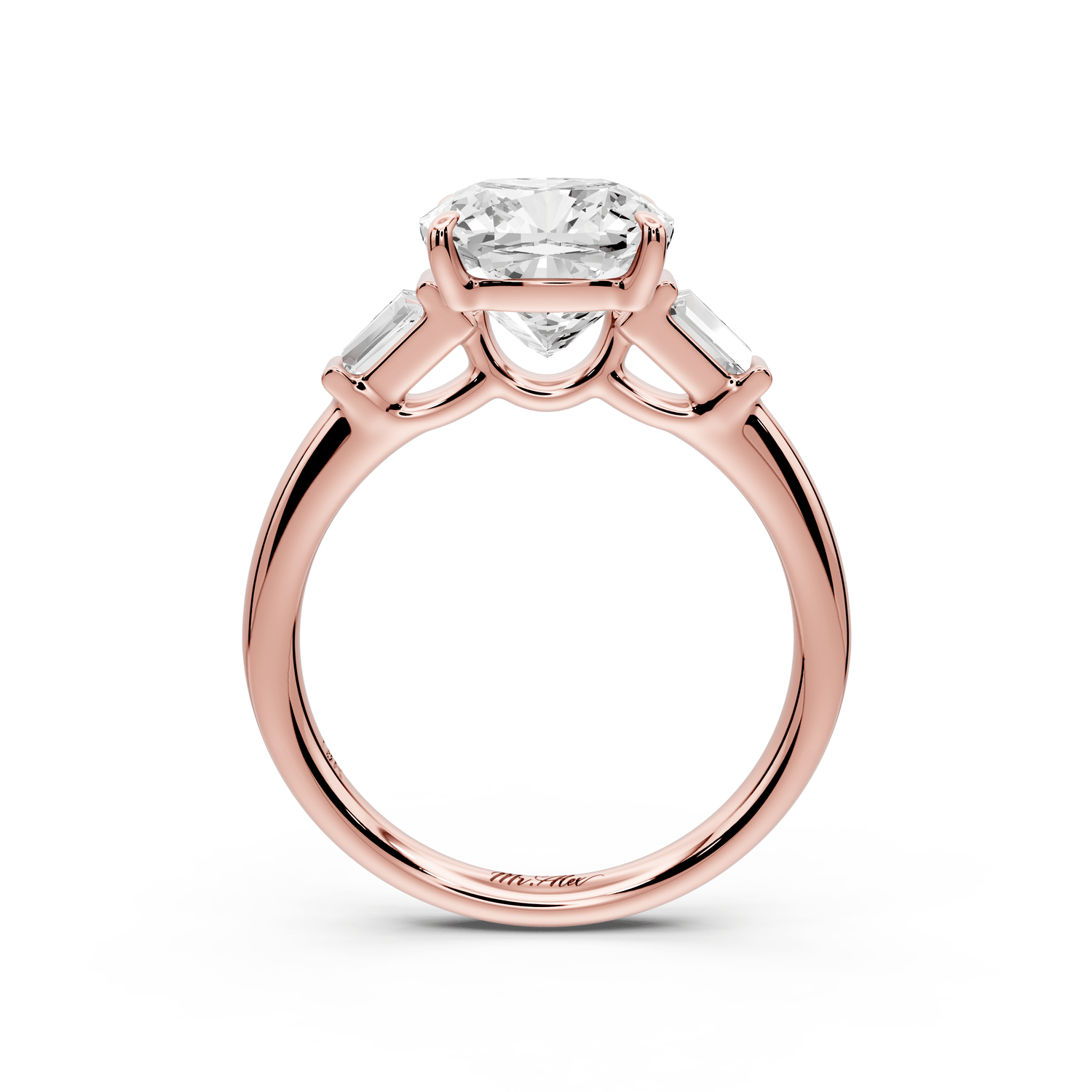 Naomi - 3ct 14k rose gold cushion diamond with Tapered Baguettes side stones Engagement Ring - Mr. Alex Jewelry