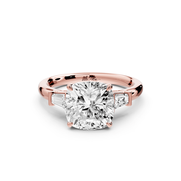 Naomi - 3ct 14k rose gold cushion diamond with Tapered Baguettes side stones Engagement Ring - Mr. Alex Jewelry