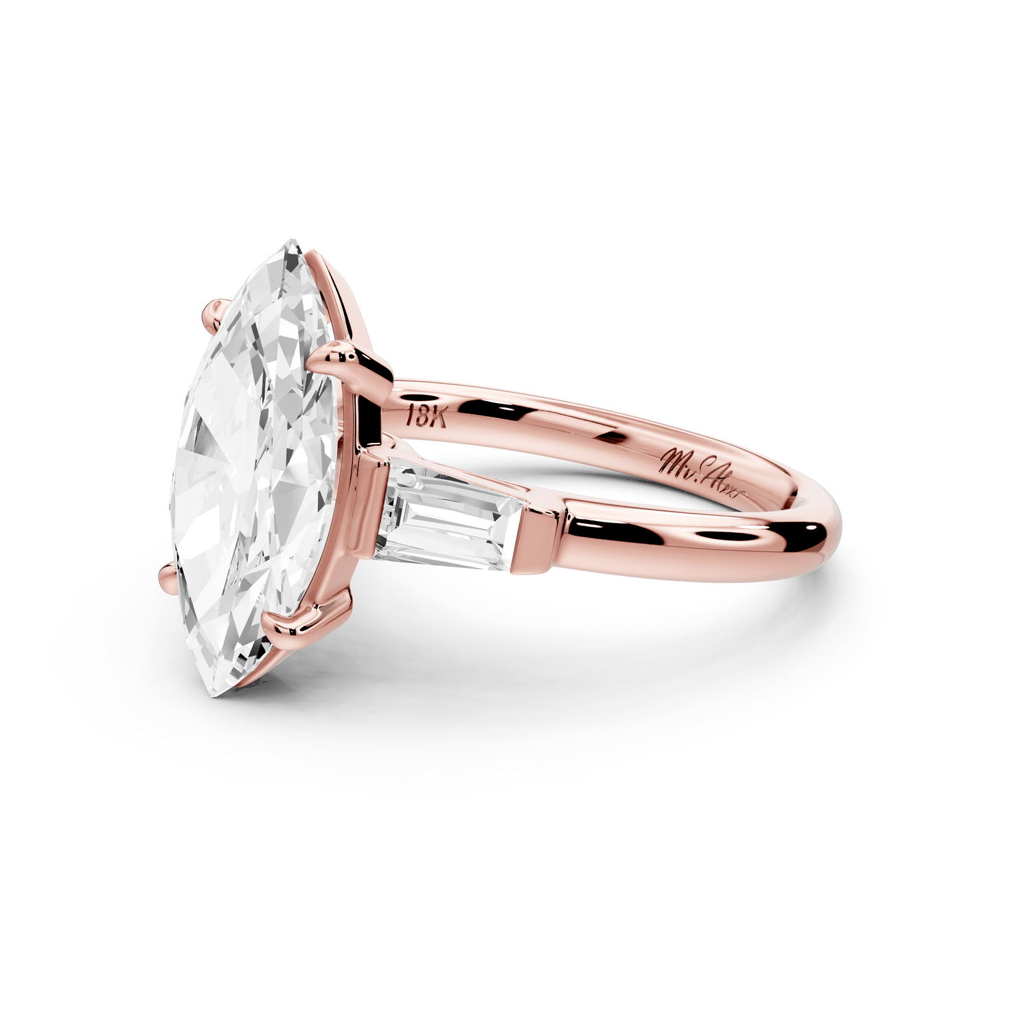 Naomi - 3ct 14k rose gold marquise diamond with Tapered Baguettes side stones Engagement Ring - Mr. Alex Jewelry