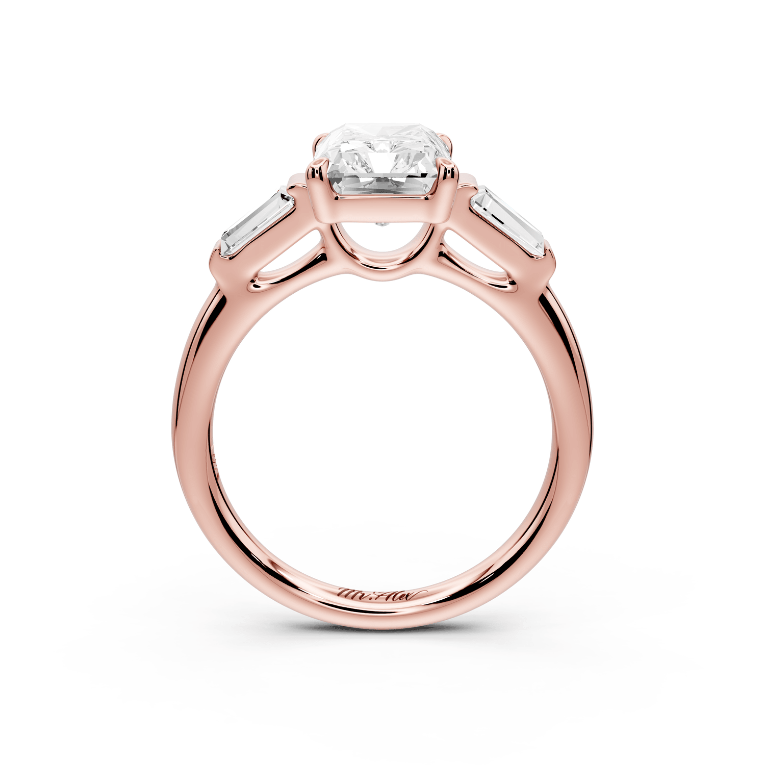 Naomi - 3ct 14k rose gold radiant diamond with Tapered Baguettes side stones Engagement Ring - Mr. Alex Jewelry