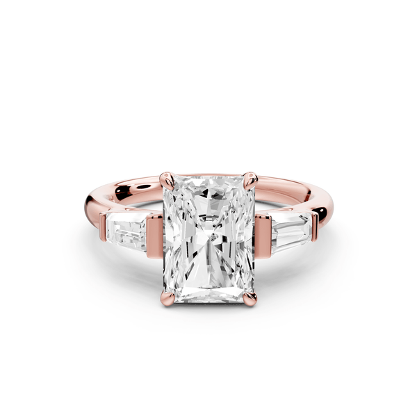 Naomi - 3ct 14k rose gold radiant diamond with Tapered Baguettes side stones Engagement Ring - Mr. Alex Jewelry