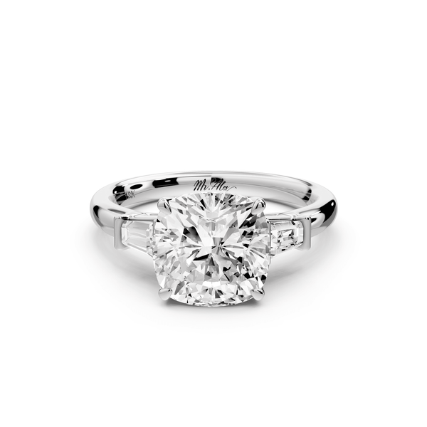 Naomi - 3ct 14k white gold cushion diamond with Tapered Baguettes side stones Engagement Ring - Mr. Alex Jewelry