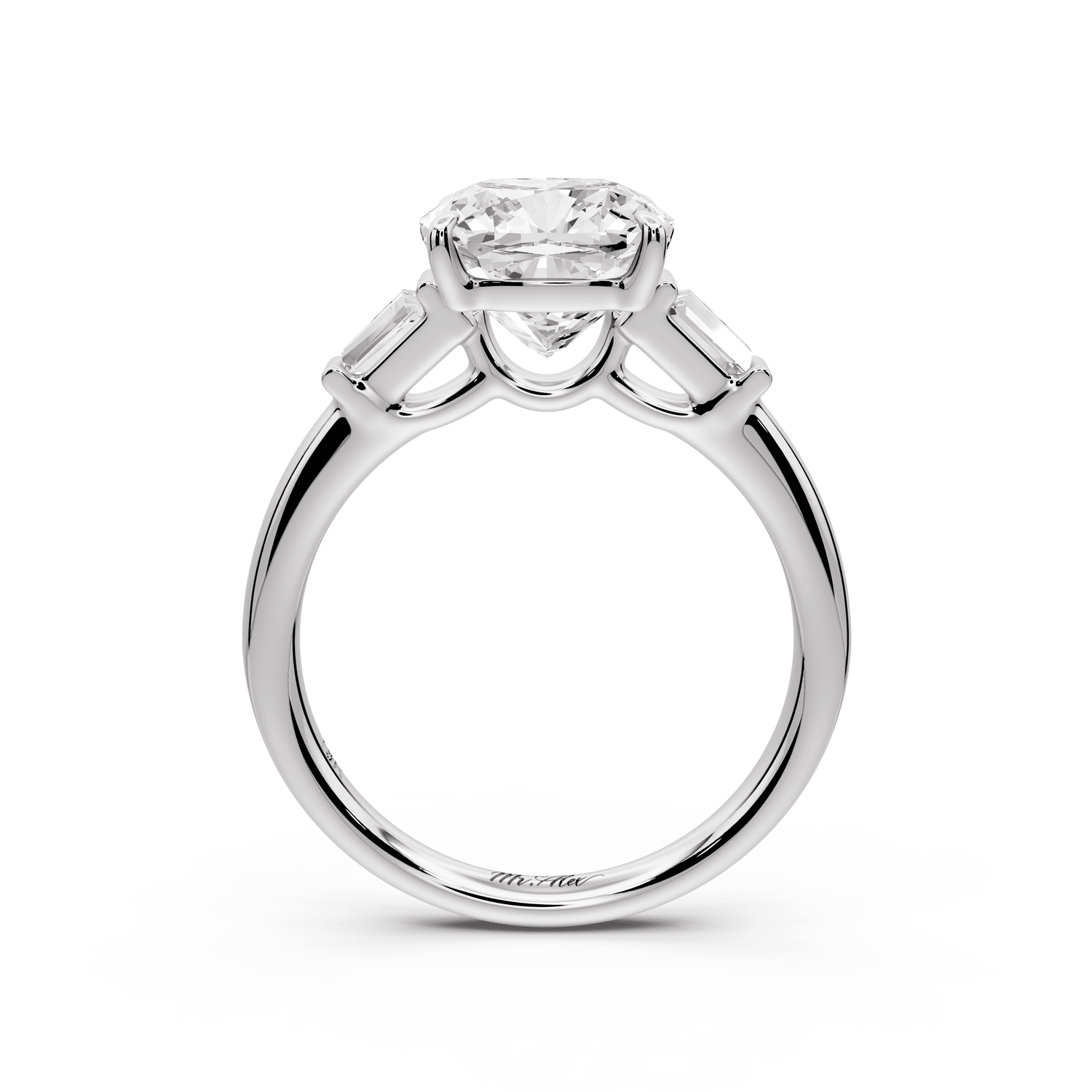 Naomi - 3ct 14k white gold cushion diamond with Tapered Baguettes side stones Engagement Ring - Mr. Alex Jewelry
