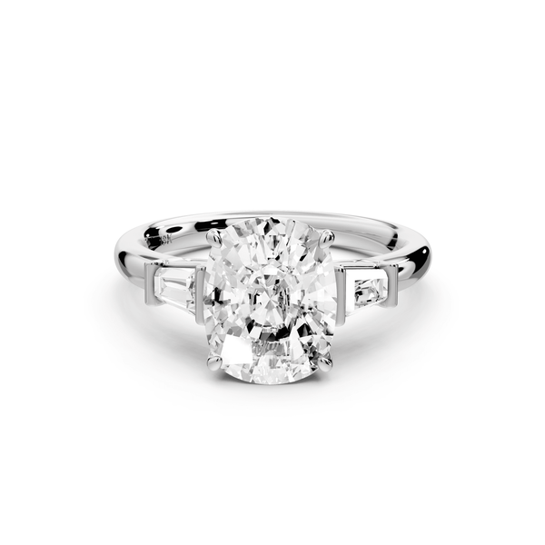 Naomi - 3ct 14k white gold ecushion diamond with Tapered Baguettes side stones Engagement Ring - Mr. Alex Jewelry