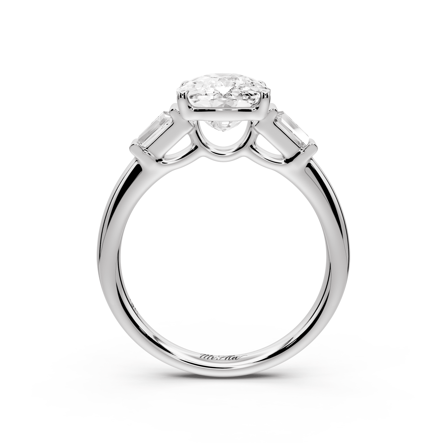 Naomi - 3ct 14k white gold ecushion diamond with Tapered Baguettes side stones Engagement Ring - Mr. Alex Jewelry