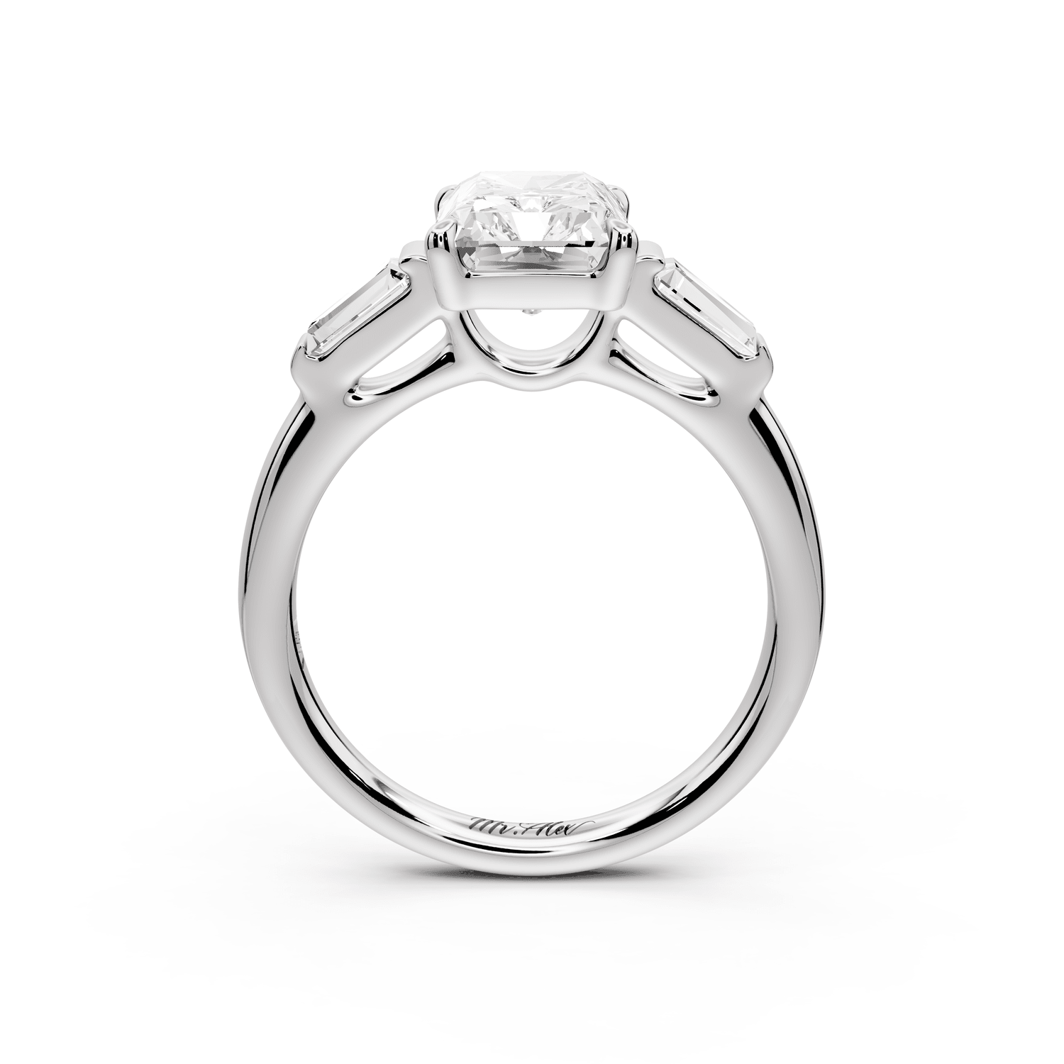 Naomi - 3ct 14k white gold radiant diamond with Tapered Baguettes side stones Engagement Ring - Mr. Alex Jewelry