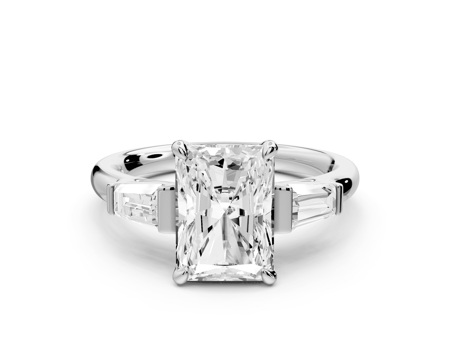 Naomi - 3ct 14k white gold radiant diamond with Tapered Baguettes side stones Engagement Ring - Mr. Alex Jewelry