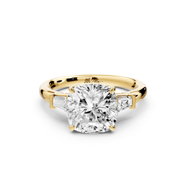 Naomi - 3ct 14k yellow gold cushion diamond with Tapered Baguettes side stones Engagement Ring - Mr. Alex Jewelry