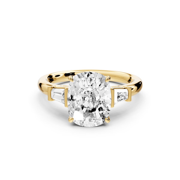 Naomi - 3ct 14k yellow gold ecushion diamond with Tapered Baguettes side stones Engagement Ring - Mr. Alex Jewelry