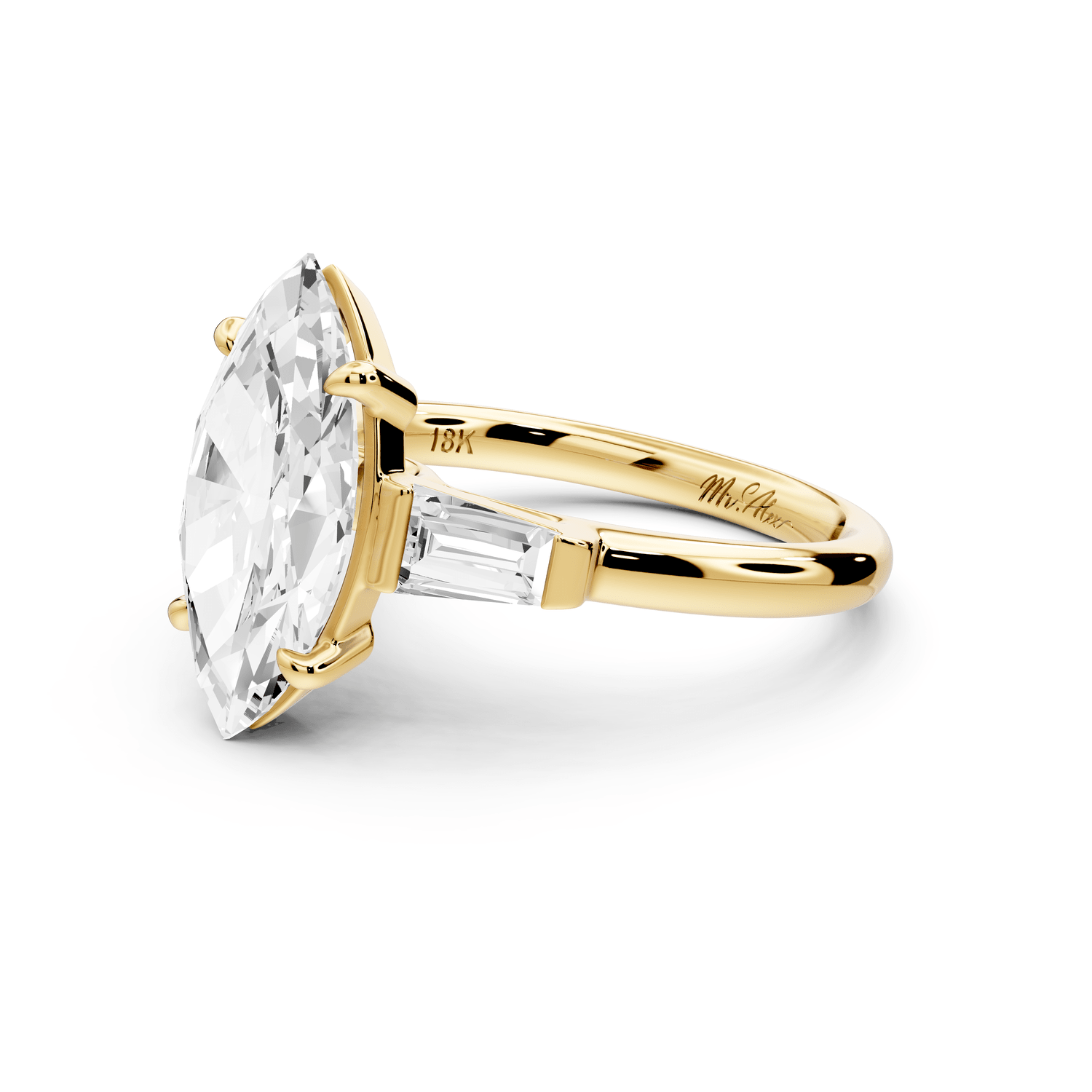 Naomi - 3ct 14k yellow gold marquise diamond with Tapered Baguettes side stones Engagement Ring - Mr. Alex Jewelry