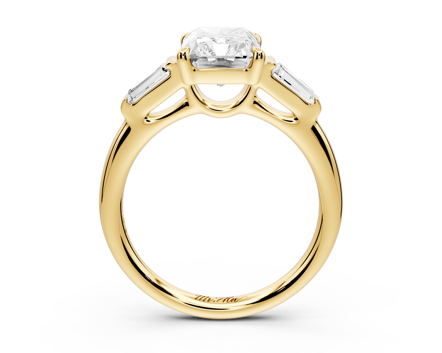 Naomi - 3ct 14k yellow gold radiant diamond with Tapered Baguettes side stones Engagement Ring - Mr. Alex Jewelry
