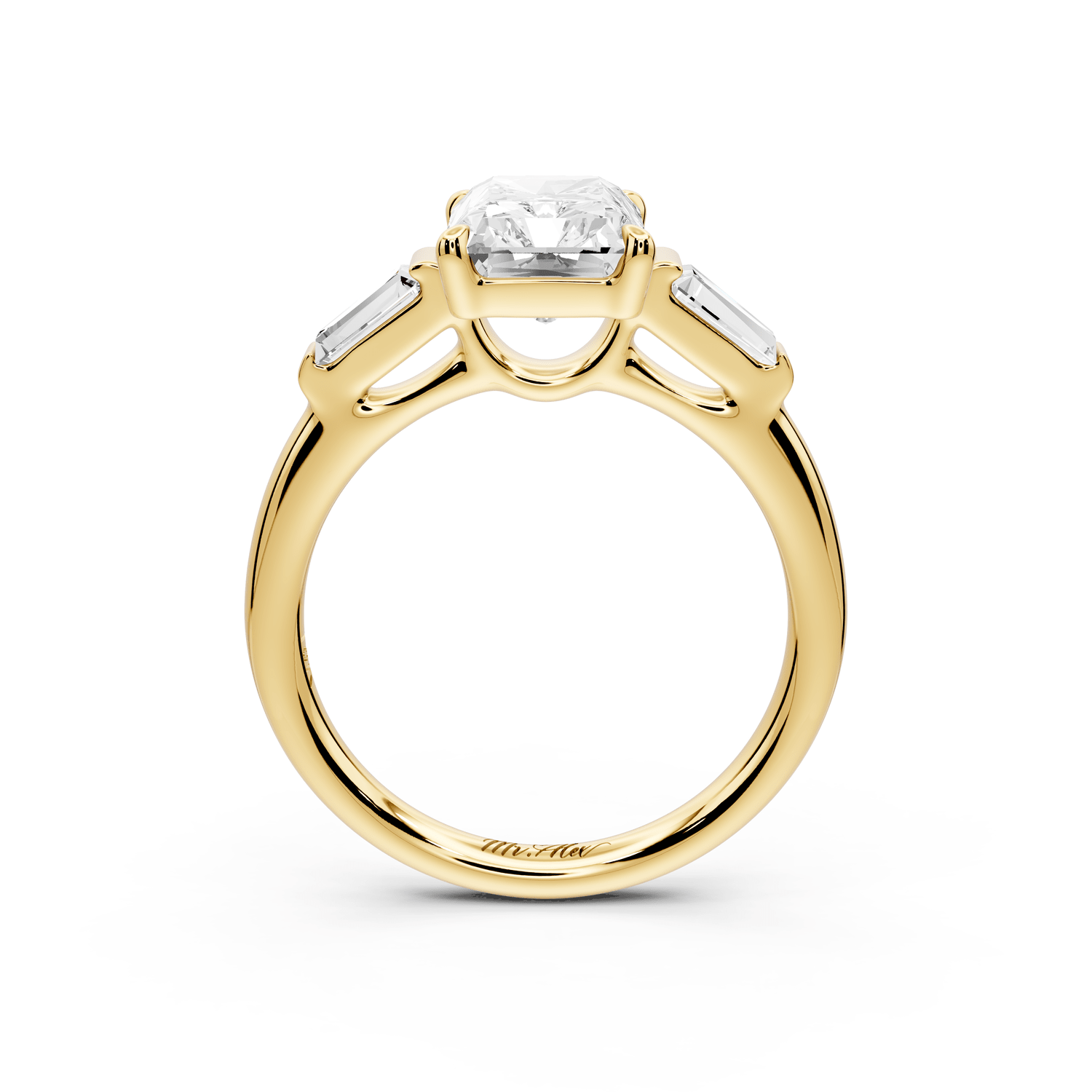 Naomi - 3ct 14k yellow gold radiant diamond with Tapered Baguettes side stones Engagement Ring - Mr. Alex Jewelry