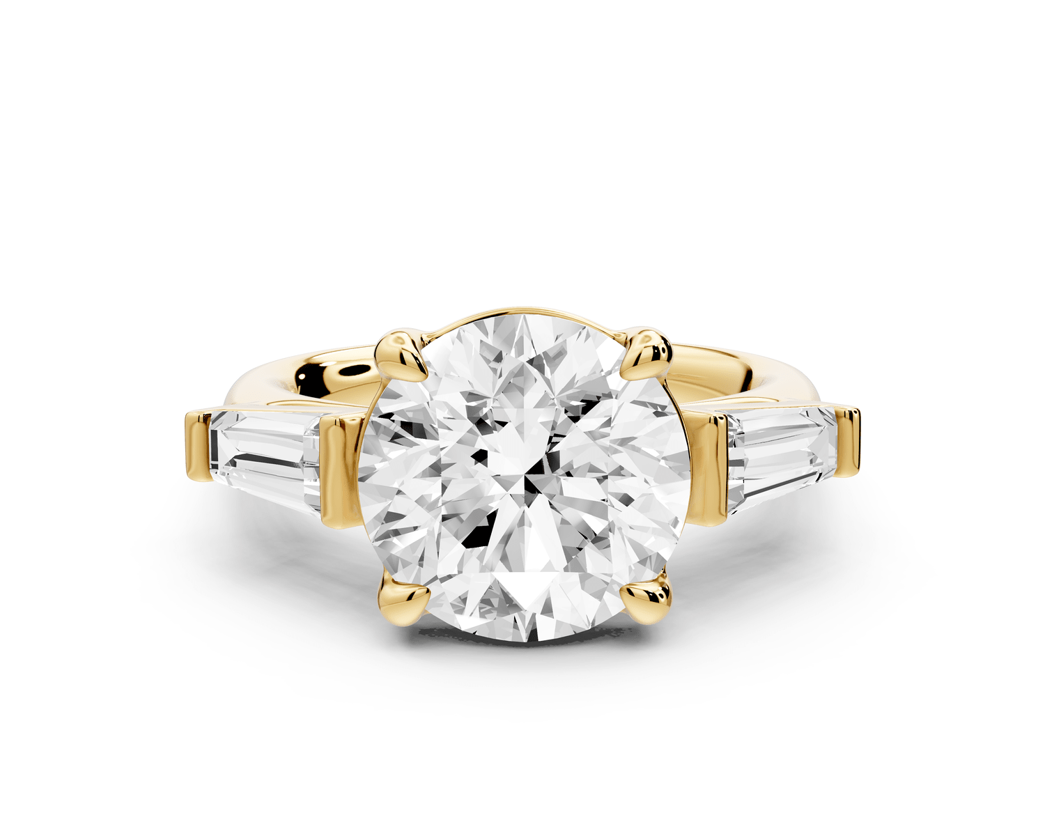 Naomi - 3ct 14k yellow gold round diamond with Tapered Baguettes side stones Engagement Ring - Mr. Alex Jewelry