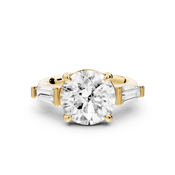 Naomi - 3ct 14k yellow gold round diamond with Tapered Baguettes side stones Engagement Ring - Mr. Alex Jewelry