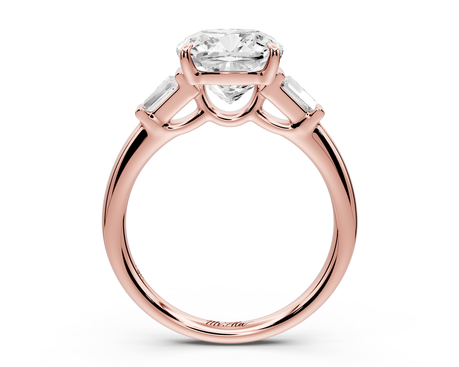 Naomi - 3ct 18k rose gold cushion diamond with Tapered Baguettes side stones Engagement Ring - Mr. Alex Jewelry