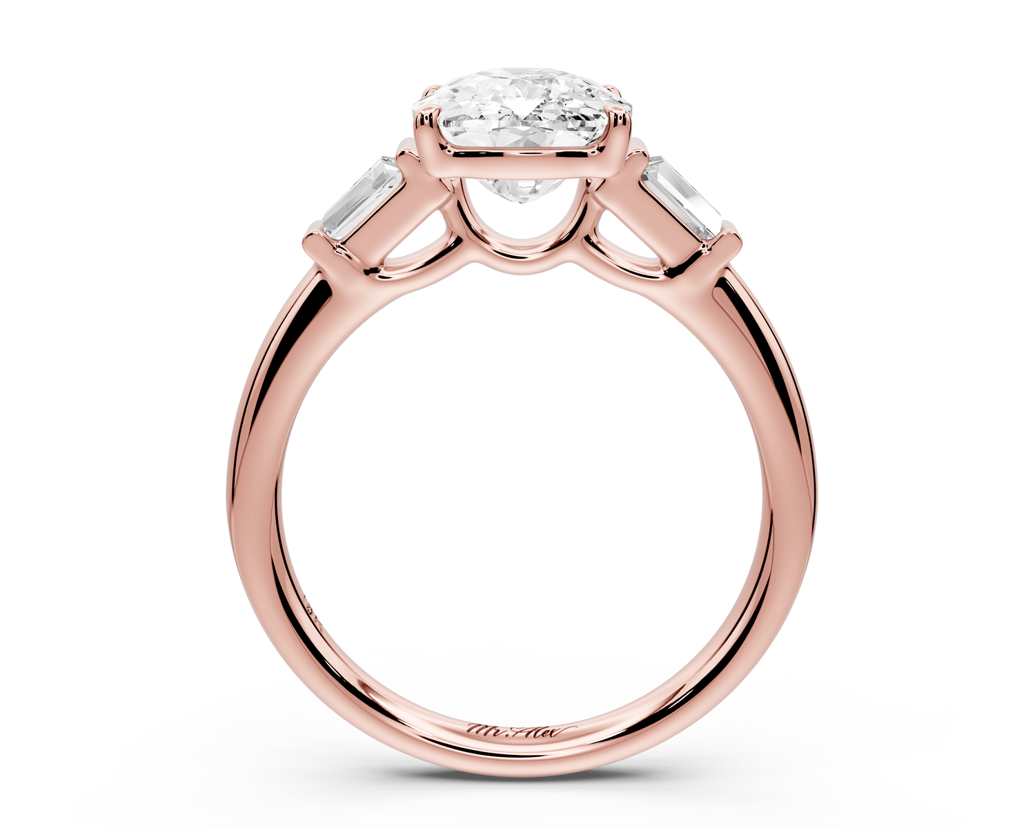 Naomi - 3ct 18k rose gold ecushion diamond with Tapered Baguettes side stones Engagement Ring - Mr. Alex Jewelry